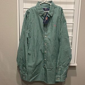 NWT Vineyard Vines boys green gingham button up size large